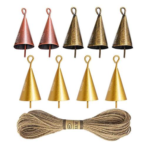 亚马逊麻绳复古喇叭铃铛圣诞diy金属吊钟风铃开口圆锥小铃铛