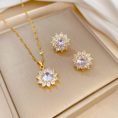 Sun and flower necklace earrings, elegant banquet jewelry潮