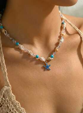 Necklace Women's Fashion Beach Blue Collar Chain Jewelry跨境