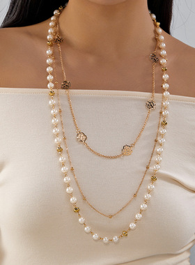 Long cardigan chain women's rose accessory necklace女项链