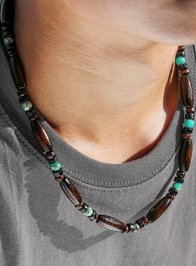 Retro wooden bead ethnic style men's necklace jewelry男项链