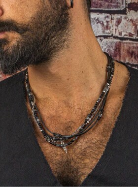 Men's leather beaded necklace - ethnic style accessory男项链