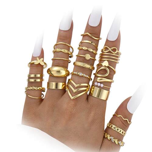 European Star and Moon Open Toe Ring Set of 25 Beach Rings女