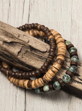 Male coconut shell wood slice African turquoise bracelet男生