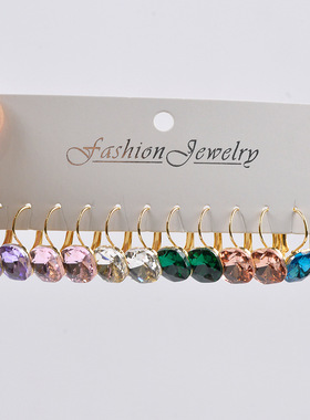 Cross-border new square diamond stud earrings set跨境耳饰女