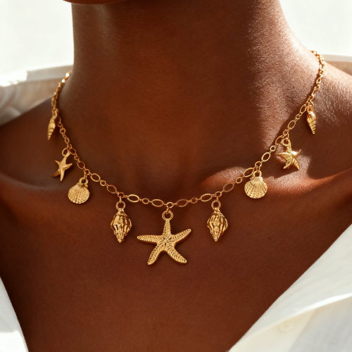Ocean breeze sea star shell pendant necklace for women女项链