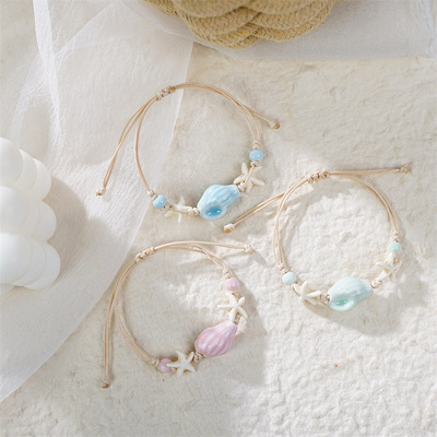 Cross-border hand-woven turquoise shell starfish bracelet新