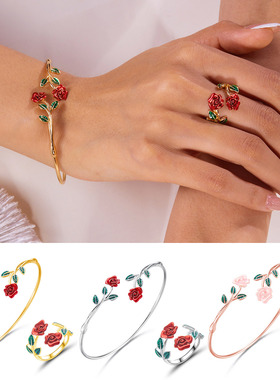 Cross-border new alloy rose flower open bracelet for ladies