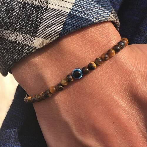 New fashionable beaded stretch men's bracelet跨境男士潮手链