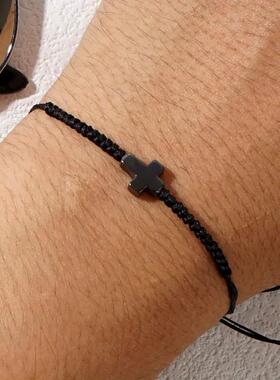 Black simple cross-knitted bracelet for men accessories跨境