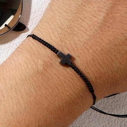 Black simple cross-knitted bracelet for men accessories跨境