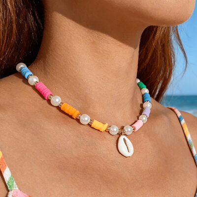 Pearl shell pendant beach style collar chain for ladies跨境