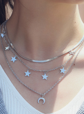 European and American fashion star moon necklace欧美流行项链
