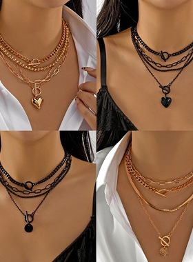 Women's trendy hip-hop heart-shaped collarbone chain跨境项链
