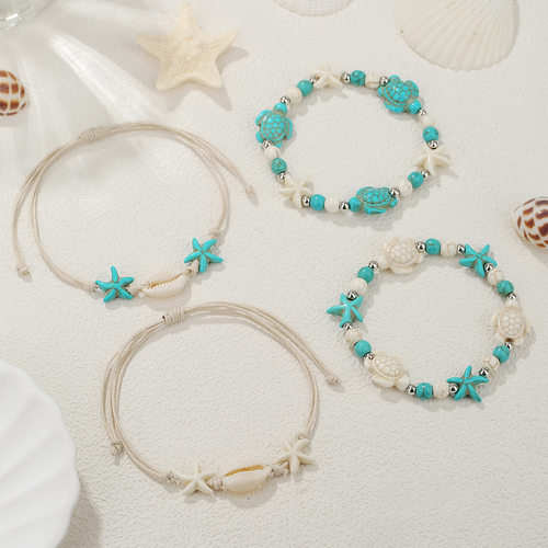 Handmade woven beach star and turtle foot bracelet necklace
