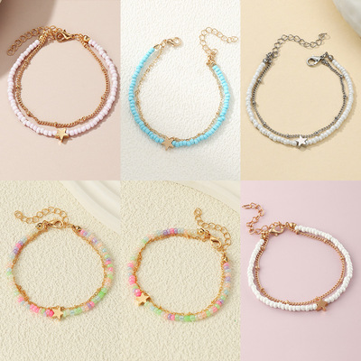 Students new fashion beaded anklet girly accessories时尚脚链