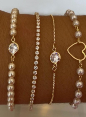 European-style heart-shaped imitation pearl set of 4 pieces
