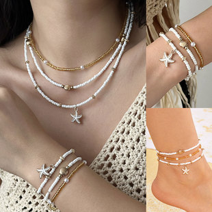 Cross-border Beach Pearl Shell Necklace Bracelet for Women女