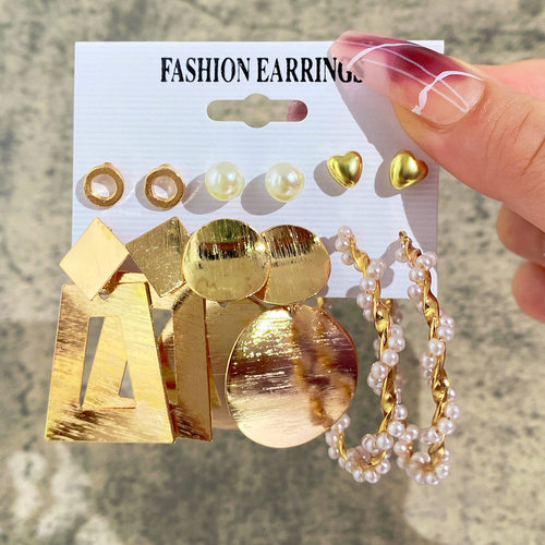 Cross-border new imitation pearl earrings set for women耳饰