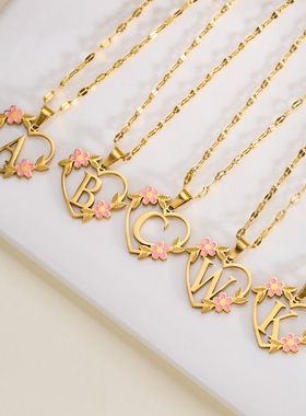 Fashionable letter flower titanium steel necklace for women