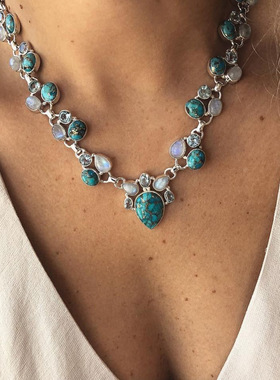 European turquoise fashion flower necklace女士时尚项链跨境