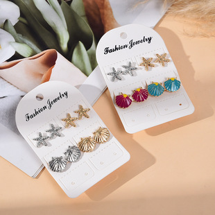 version Korean starfish shell earrings女 Vacation stud style