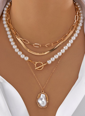 Women multi-layer necklace jewelry pendant collar chain跨境