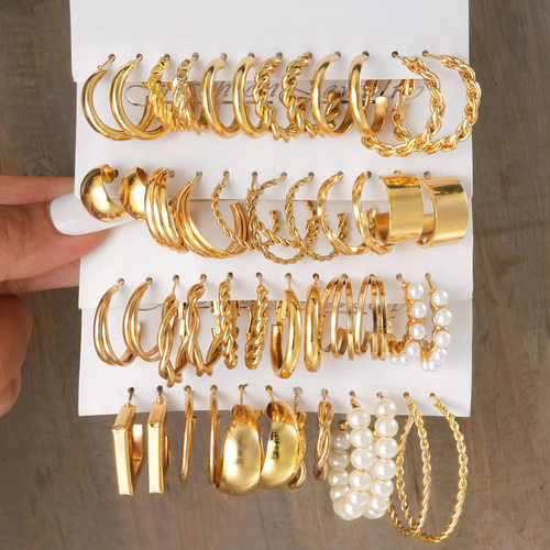 Cross-border imitation pearl combined ear ring for women欧美