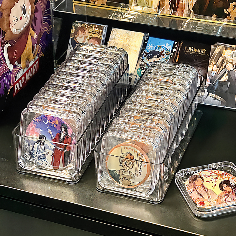 吧唧收纳盒压克力防潮保护壳75mm方形套二次元原神谷子徽章展示架