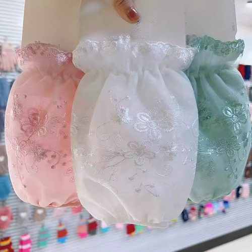 短款纯色蕾丝袖套女冬双层刺绣花边网纱套袖洋气袖筒羽绒服护袖头