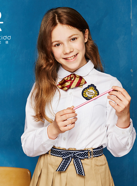 伊顿纪德儿童白色衬衣童装学院纯色春秋女童长袖衬衫09C201