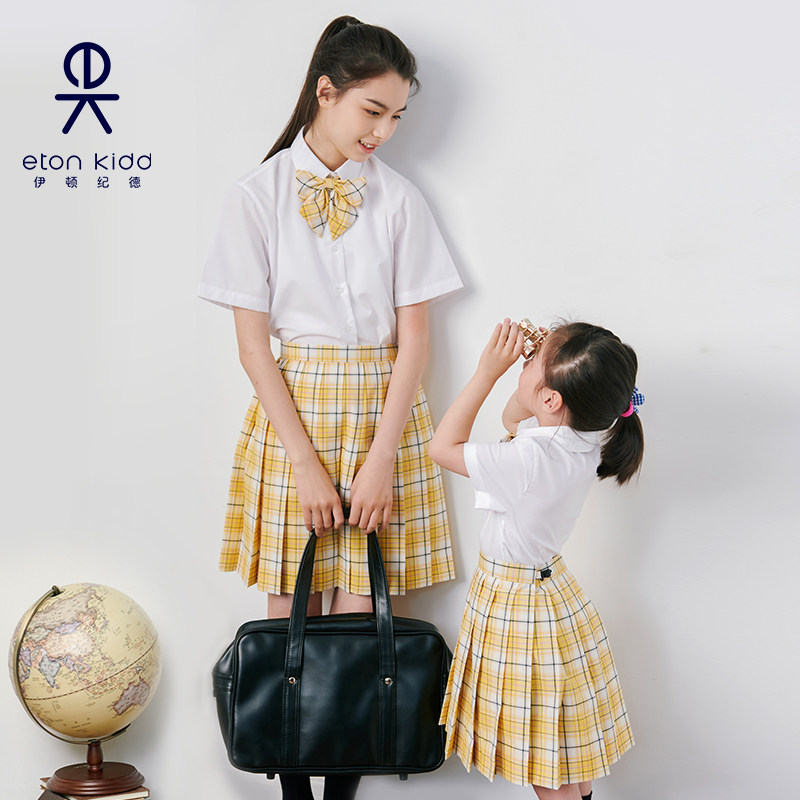 【送领花】伊顿纪德女童学院半身裙学生郁金格子百褶裙团购22Q911