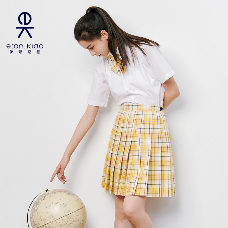 【送领花】伊顿纪德女童学院半身裙学生郁金格子百褶裙团购22Q911