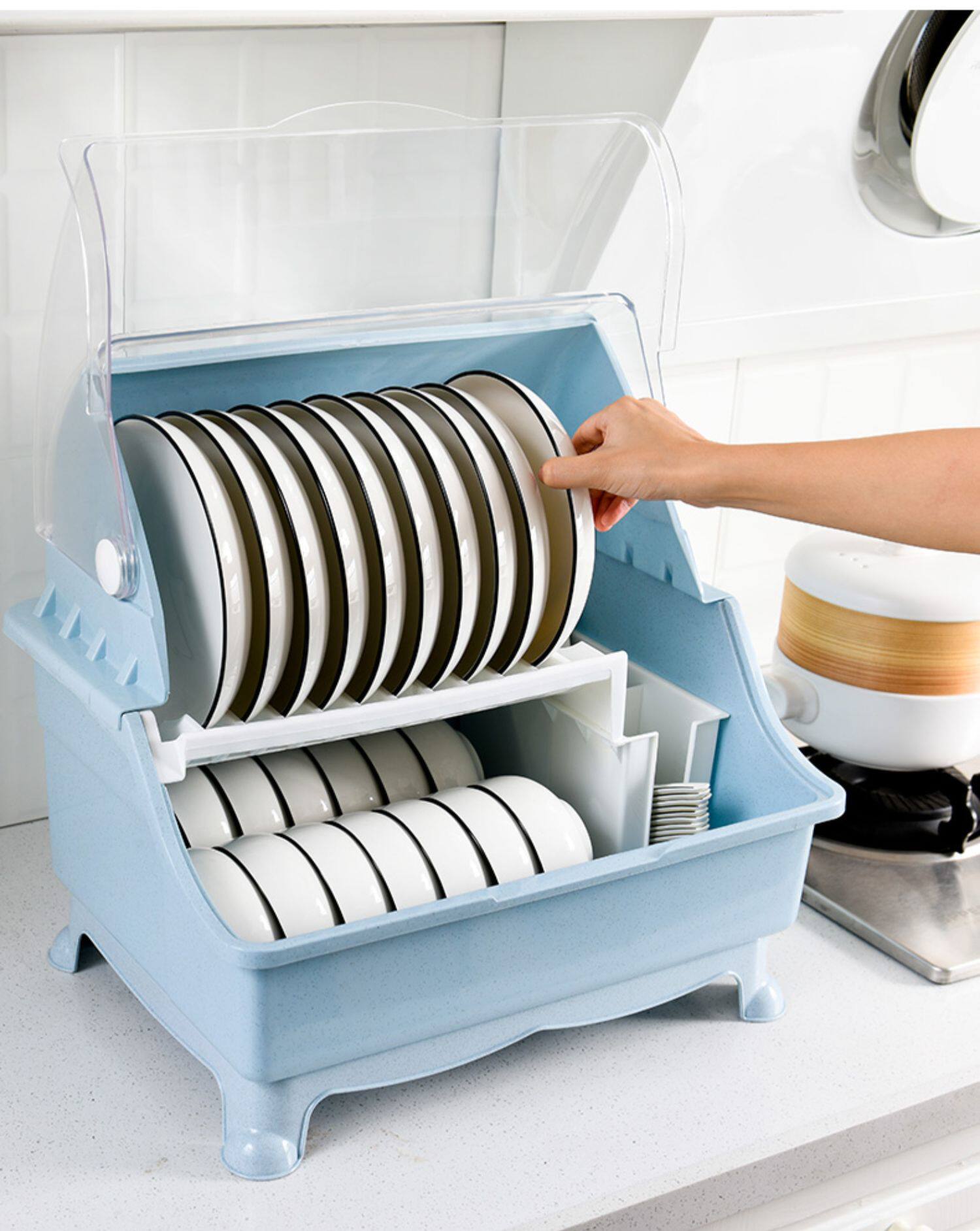 两层带盖沥水碗架筷笼洗碗架收纳箱厨房碗碟碗筷碟子储物盒置物架