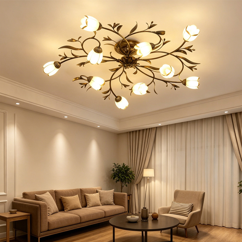 美式复古吸顶灯现代简约欧式客厅灯法式田园风格创意花朵卧室灯具