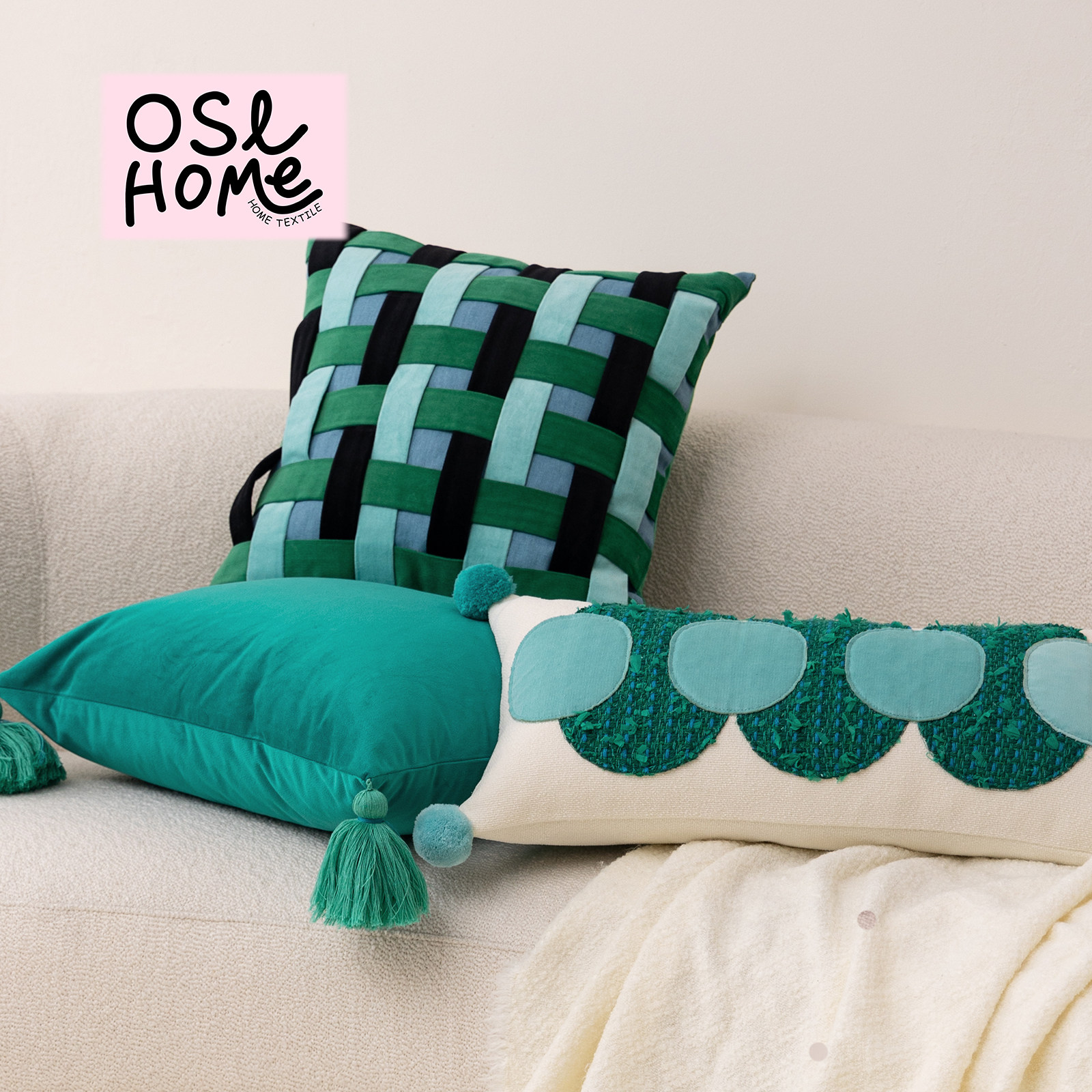 轻奢简约多巴胺手工编织抱枕样板房沙发飘窗绿色绒布靠枕靠垫腰枕,居家布艺,靠垫/抱枕,淘宝优惠券,粉丝福利购,淘宝优惠卷