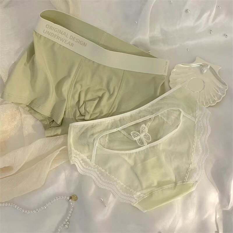 情侣内裤纯欲蕾丝镂空性感甜美可爱裆部纯棉一男一女情侣内裤套装
