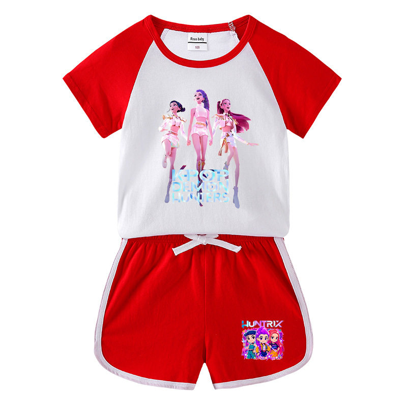 猎魔女团女童套装夏季儿童短袖T恤纯棉上衣小女孩洋气薄款两件套