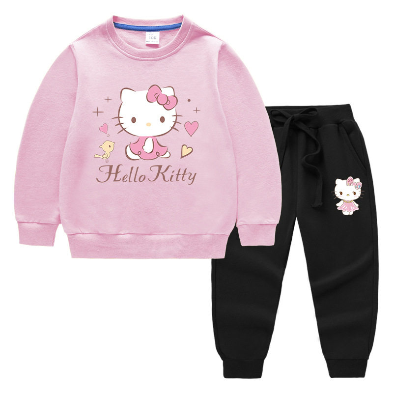 凯蒂猫衣服女童长袖卫衣套装纯棉儿童薄款春装女孩春季运动两件套