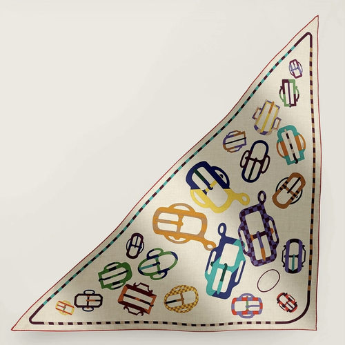 马术摩登环扣丝绒三角巾 双面印花 手工卷边真丝羊绒四季好用披肩