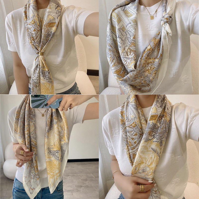 第一眼精致 订单超美配色丛林福宝真丝斜纹90砂洗真丝丝巾