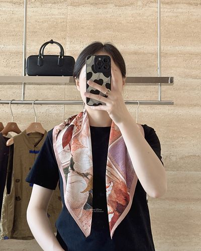 夏日缤纷浪漫 配色高级显白花园真丝丝巾 桑蚕丝围巾方巾65x65cm