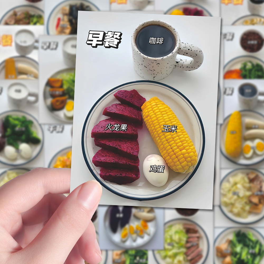 96张减脂餐早中晚食谱贴纸健康减脂瘦身科学身材管理创意贴画装饰