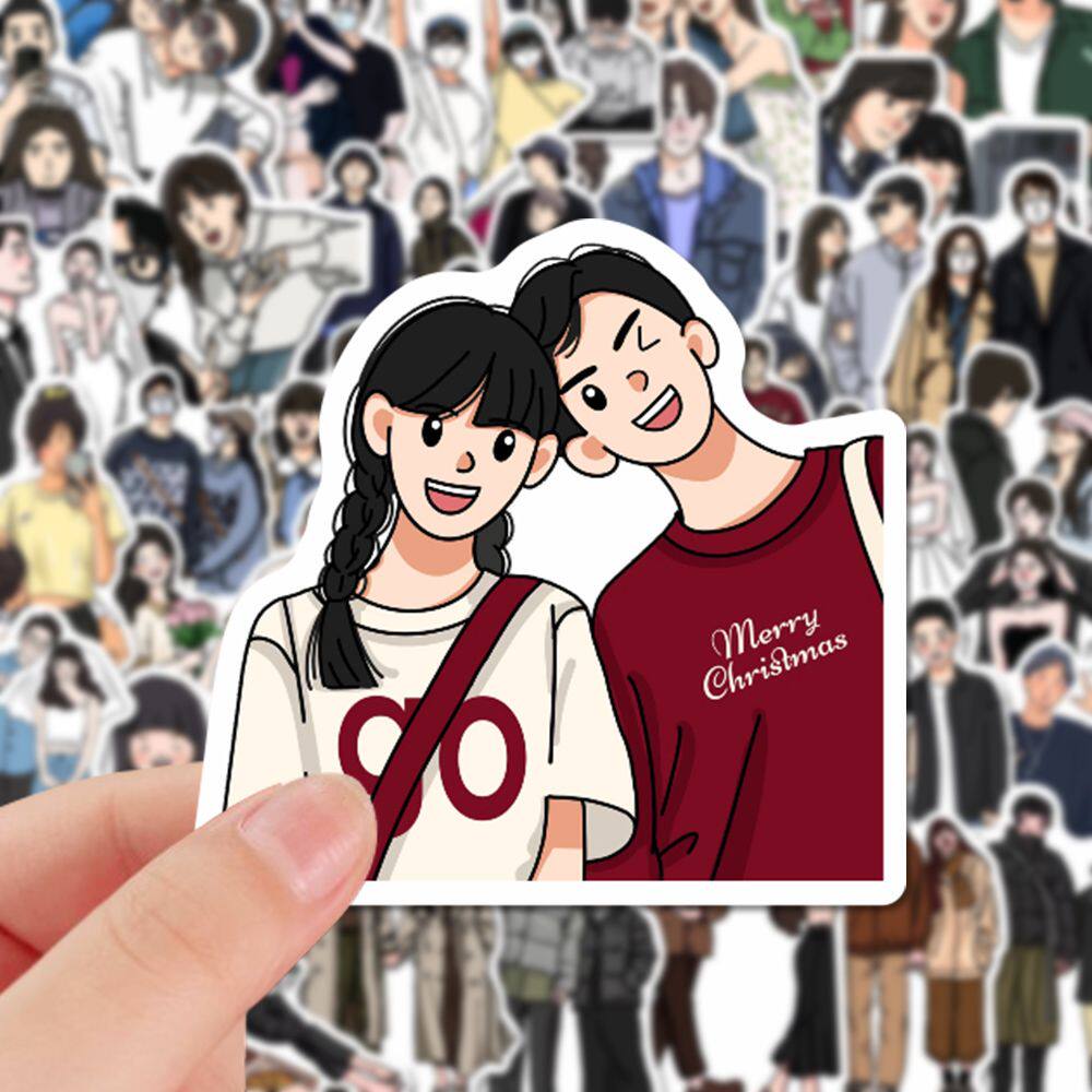 108张卡通情侣恋爱合照贴纸爆款ins风创意小众恋爱拍照指南手机壳