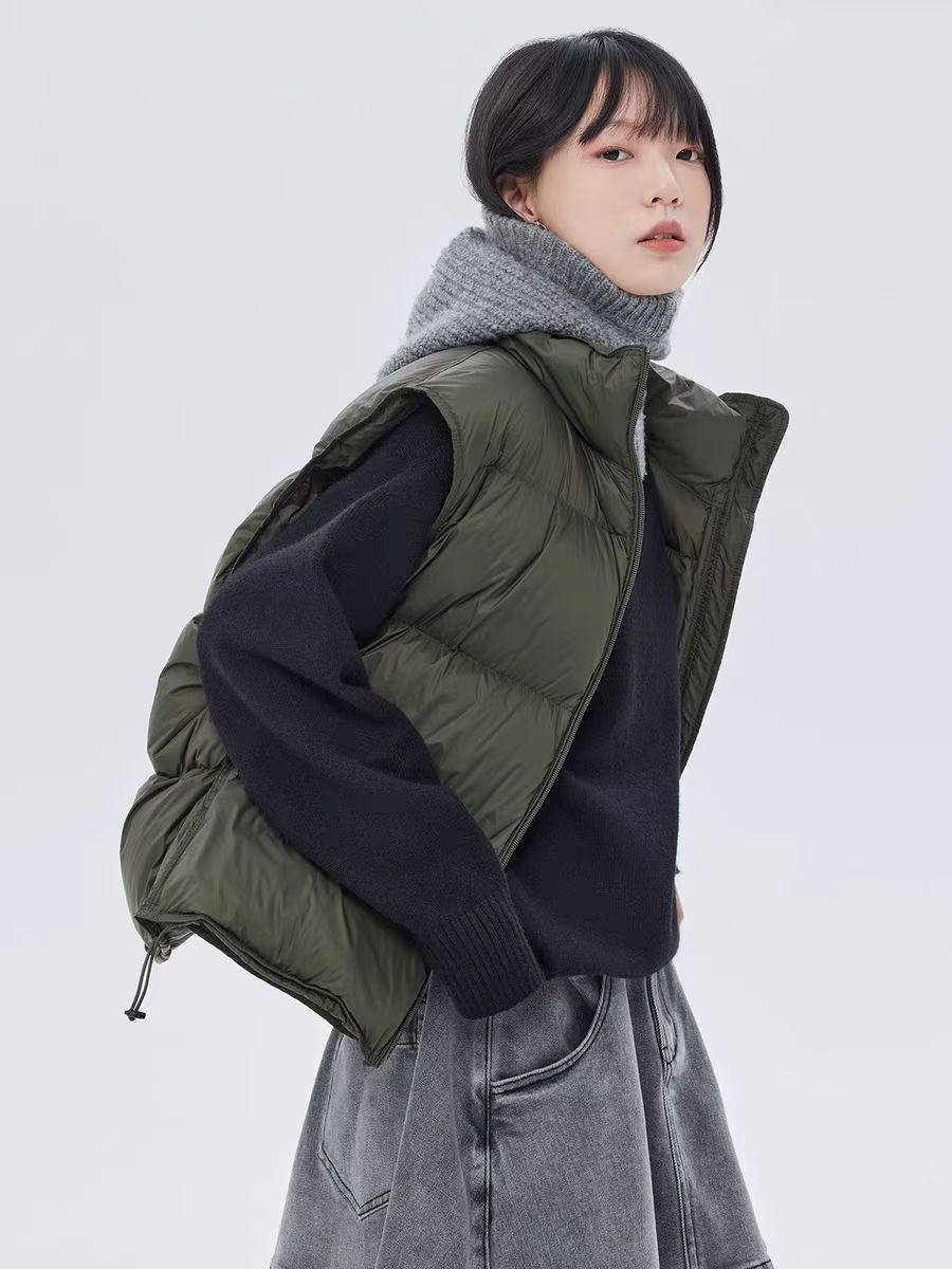 新款95白鸭绒短款马甲 秋冬加厚宽松立领羽绒外套女