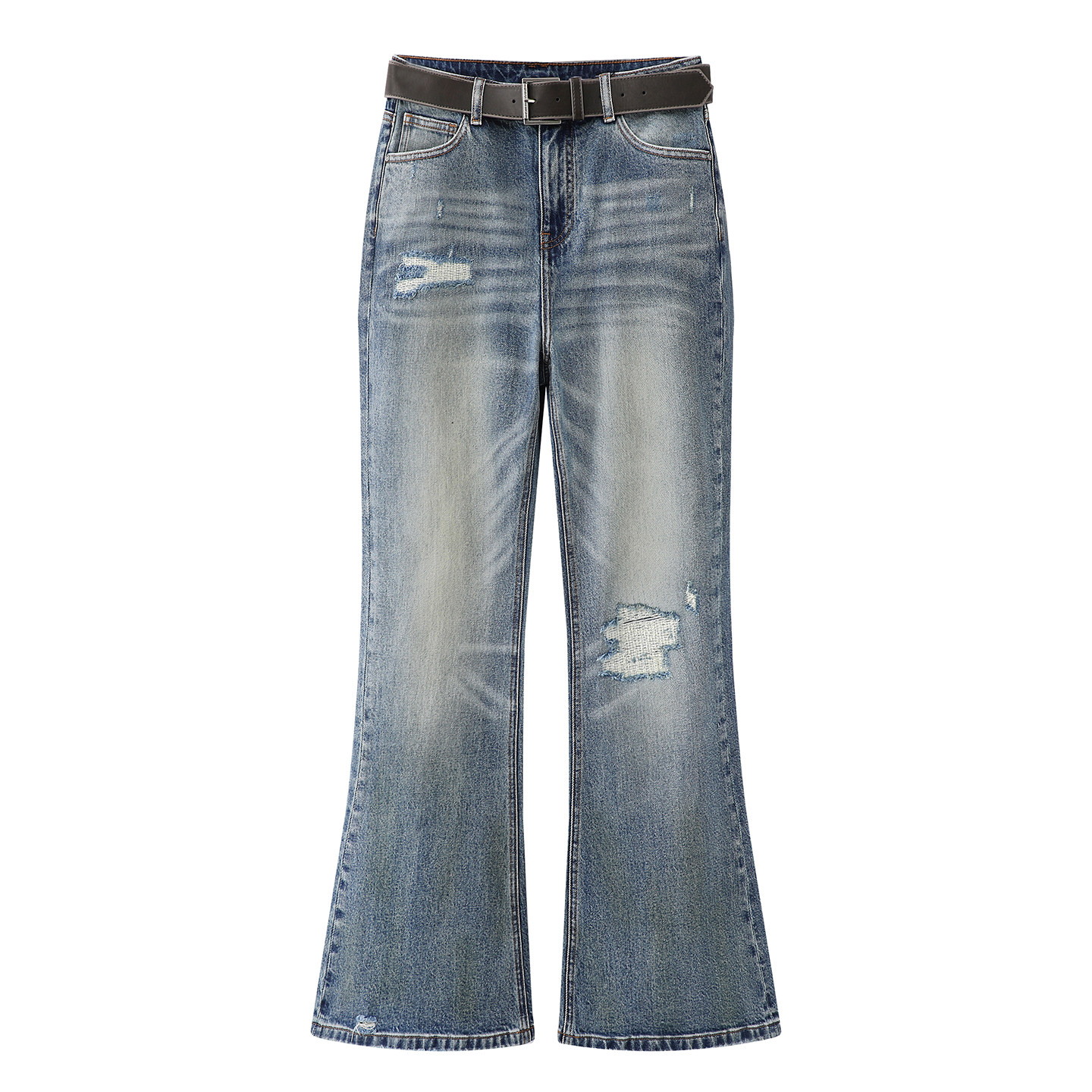 百搭复古高腰显瘦破洞微喇牛仔裤