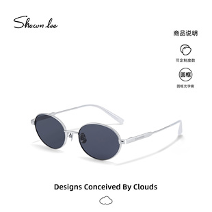 Shawnlee新款椭圆形墨镜女设计感太阳镜复古钛金属防紫外线遮阳镜