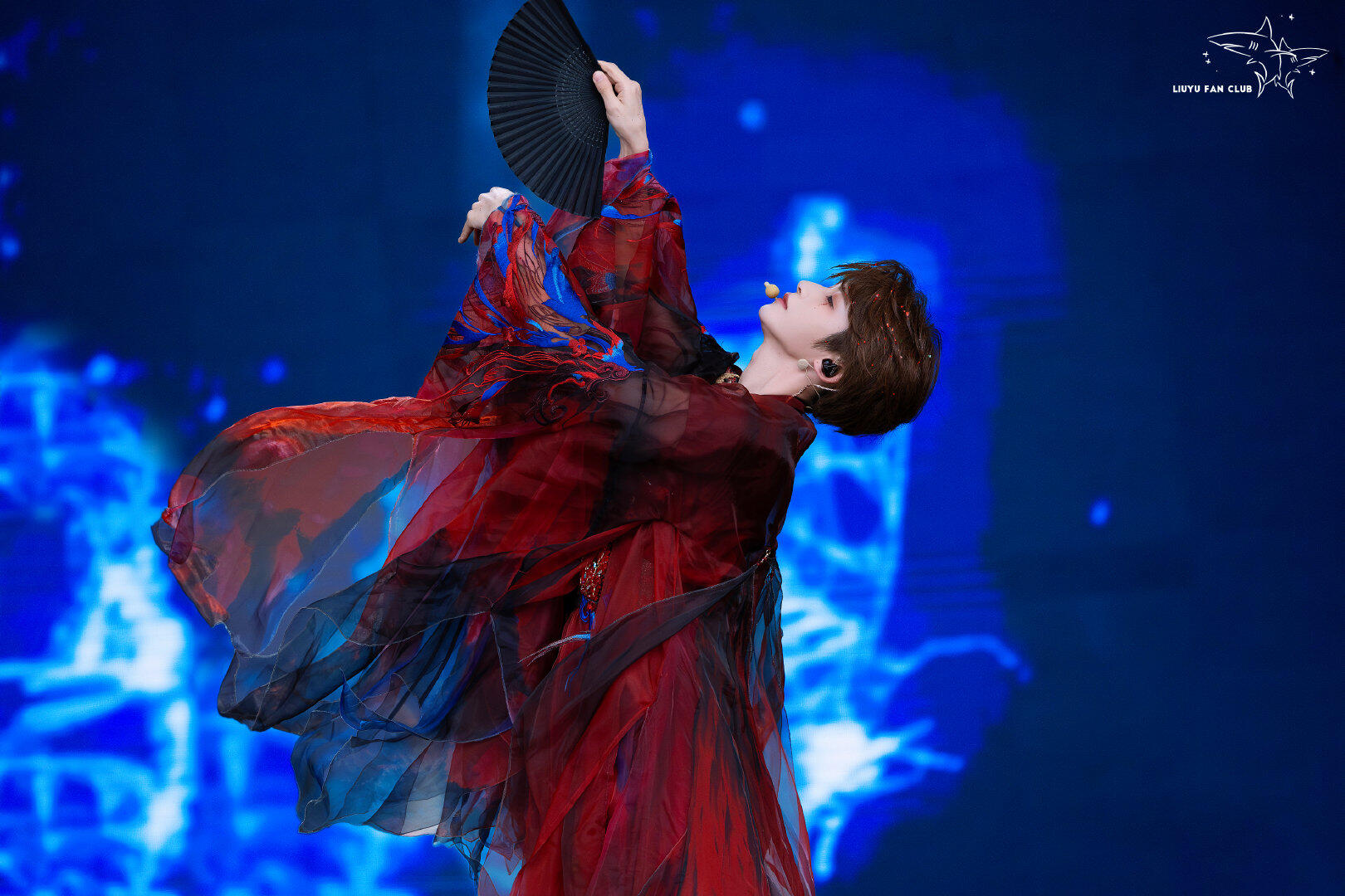 鞠婧祎同款落古典舞蹈服仙气黑莲花中国舞黑红大摆裙飘逸演出服装