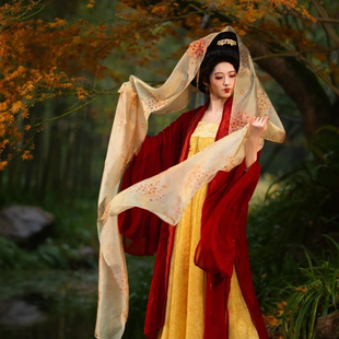 瑞鹿-晚唐风格汉服-齐胸复原刺绣交窬裙大袖衫汉服女