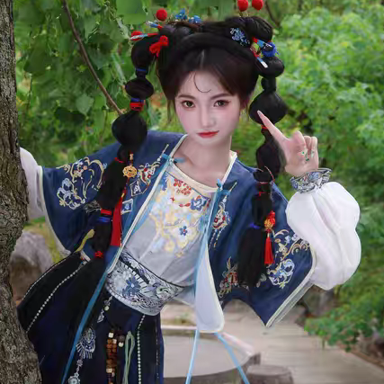 鞠婧祎女苗疆少女刺绣南北朝大袖齐腰魏晋中国民族汉服异域套装